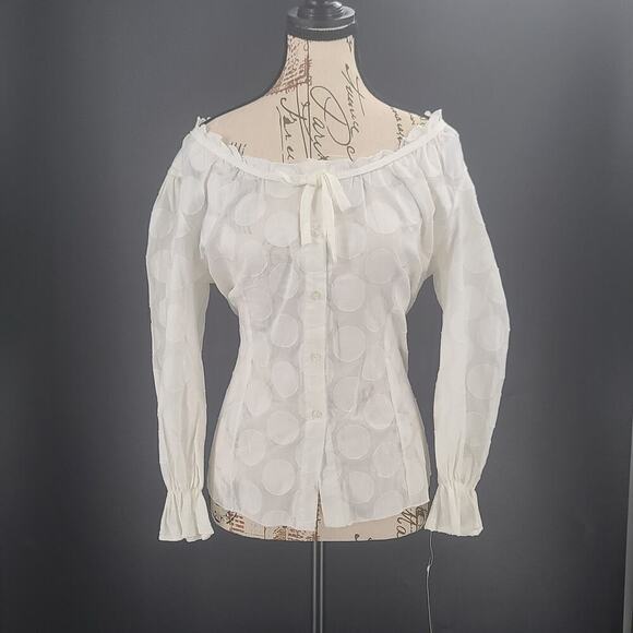 Harve Tops - Harve Benard Vintage100% cotton Dot detail women's blouse Ivory Size Large